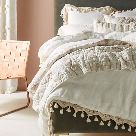 Anthropologie Tasseled Linen Euro Sham - Picture 4 of 5